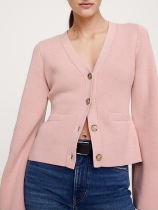 Banana Republic Sweaters - Banana Republic Larkspur Pink Cotton-Silk Flare-Sleeve Cardigan, Size L